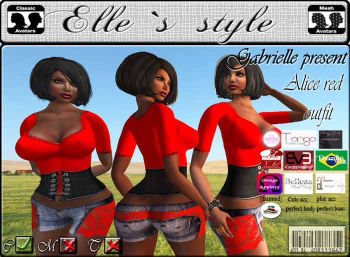 Elle`s style Alice red outfit mesh&clasic avatar