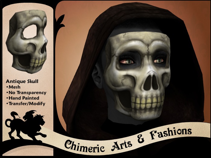 ~Chimeric Fashions~ Antique Skull Mask (Black & Taupe)