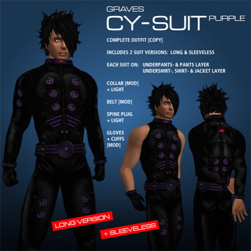 GRAVES Cy-Suit - Purple / black leather catsuit