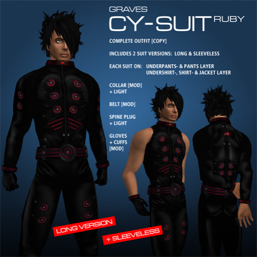 GRAVES Cy-Suit - Ruby / black leather catsuit