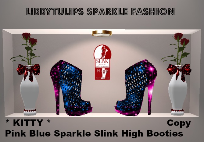 * Kitty * Pink Blue Sparkle Slink High Booties
