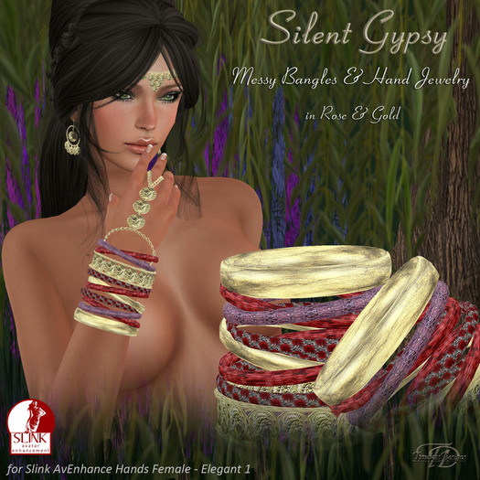 *TD* Silent Gypsy Bangle & Hand Jewelry Set in Rose/Gold   BX