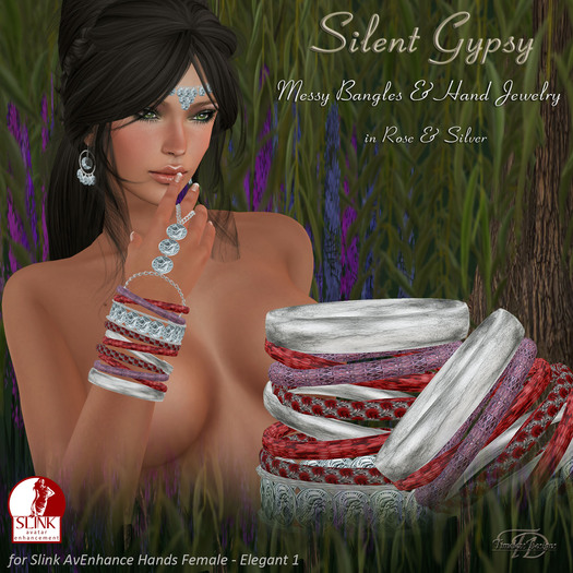 *TD* Silent Gypsy Bangle & Hand Jewelry Set in Rose/Silver  BX