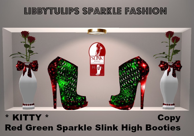 * Kitty * Red Green Sparkle Slink High Booties