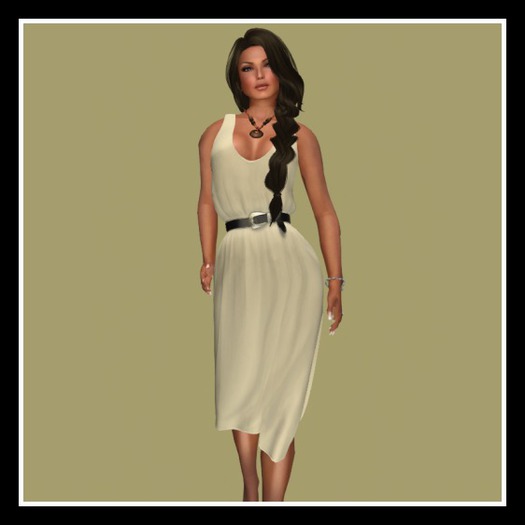 Cream Summer Tank Dress with Belt