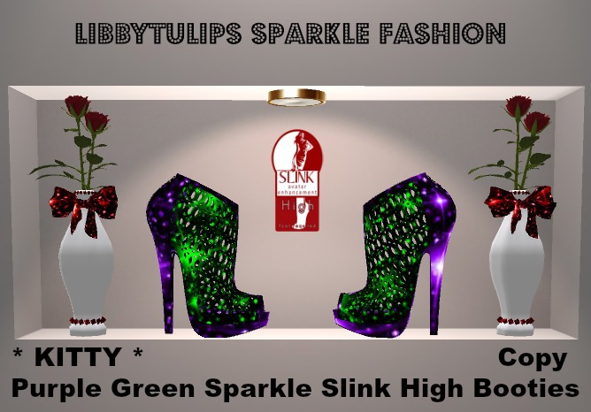 * Kitty * Purple Green Sparkle Slink High Booties