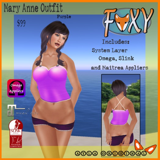 Second Life Marketplace *Foxy Mary Anne Outfit Purple*