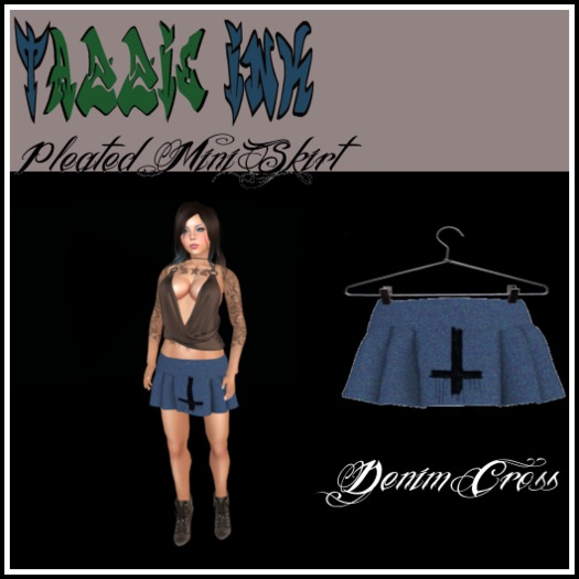 Tazzie Ink ~Denim Cross Mini Pleated