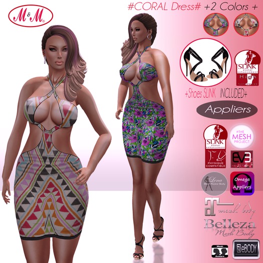 .::M&M::.+CORAL DRESS+ slink,maitreya,tmp,appliers
