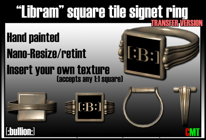 [:Bullion:] "Libram" square tile signet ring [Trans version]