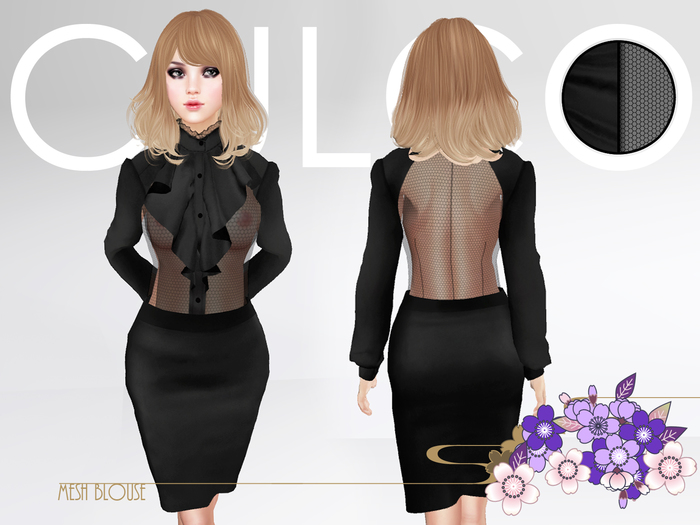 -Culco- Sheer mesh blouse - Black Lace