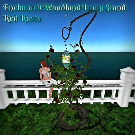 Enchanted woodland Lamp Stand w/red roses no scripts