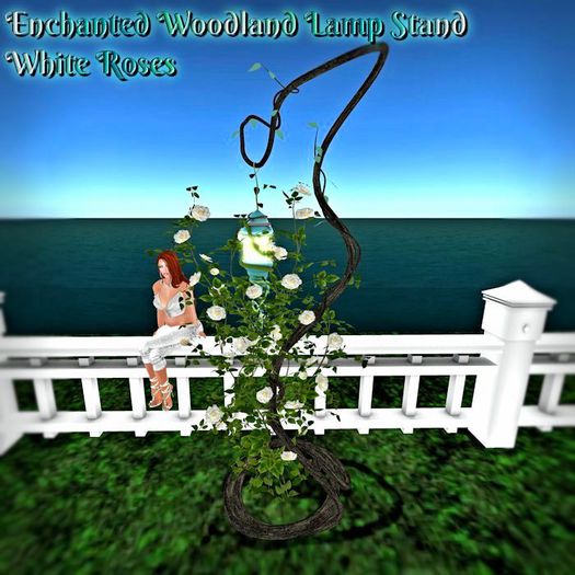 Enchanted woodland Lamp Stand w/ WHITE Roses 