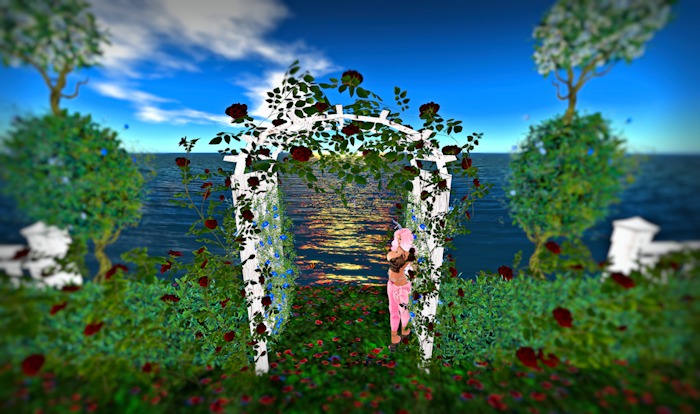 Hedge Arbor Roses w/ Topiaries ~ long