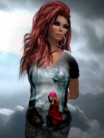 red Ladies Mesh Vneck Tee * drop n touch