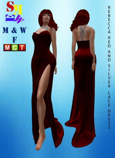 Skew Rebecca Red And Silver Lace Dress