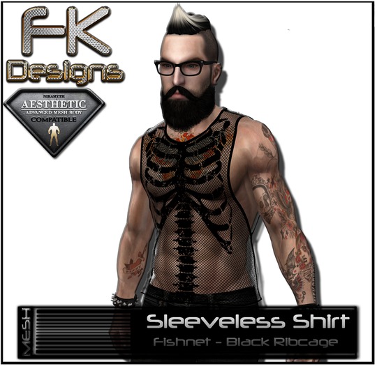 FK! - Sleeveless Shirt - Fishnet - Black Ribcage 