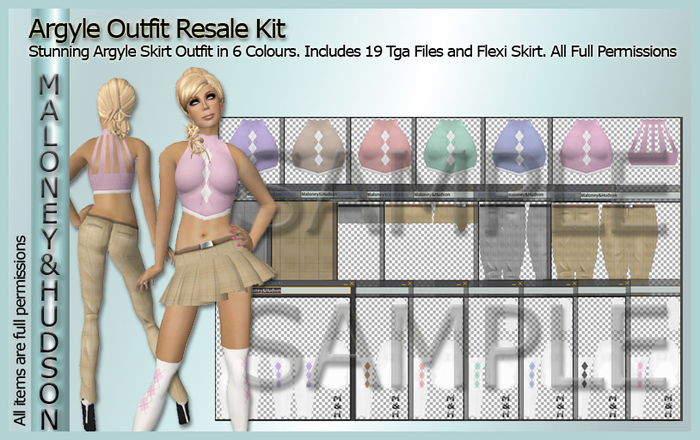 Ladies Argyle Outfit Template TGA Kit, Full Perm Clothes Texture Pack  