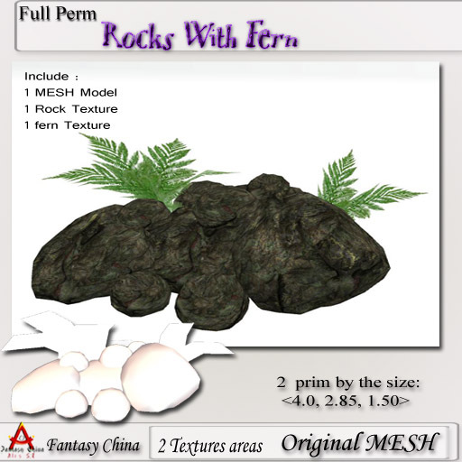 Fantasy China Rocks With Fern  FULL PERM 2 prims