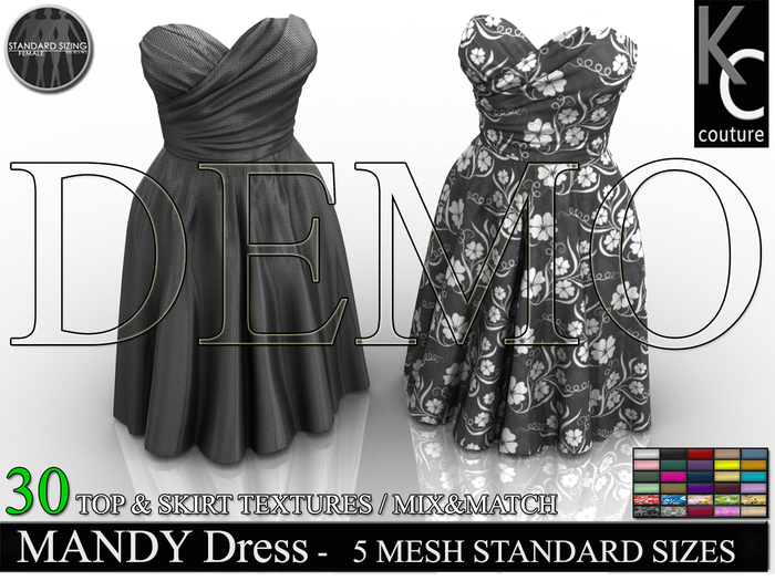 *DEMO* .:KC.. MANDY DRESS - 5 MESH SIZES / FATPACK