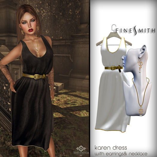 FINESMITH  KAREN DRESS AND JEWELRY cream