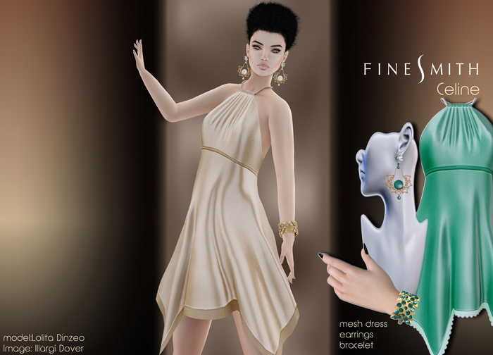 FINESMITH  Celine mesh dress & jewelry aqua