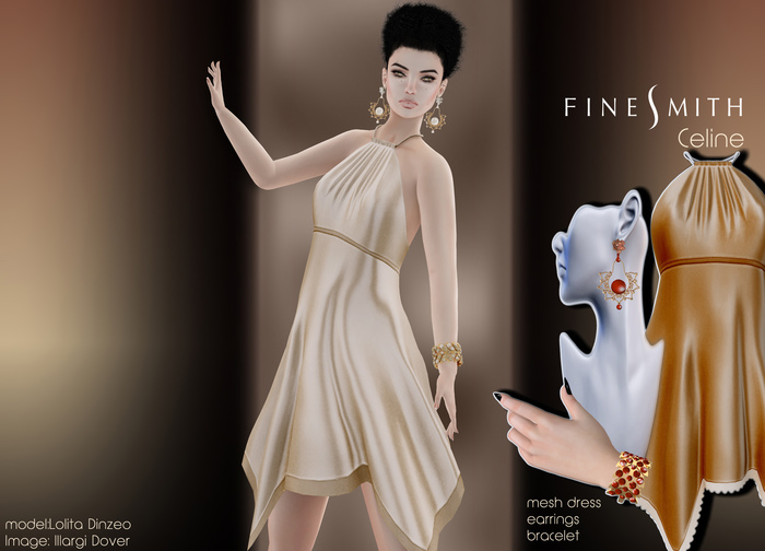 FINESMITH  Celine mesh dress & jewelry peach