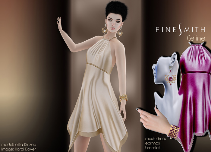 FINESMITH  Celine mesh dress & jewelry Fuschia