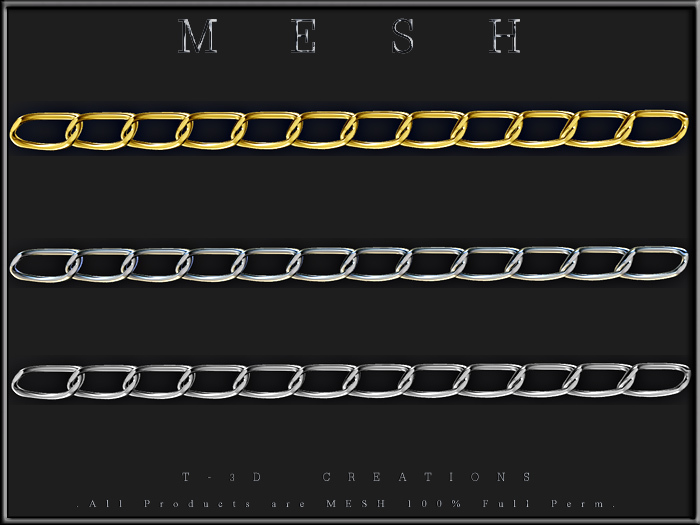 T-3D Creations [ Chain 008 - Dozen Rings - Gold / Silver / Light Silver - ] Micro MESH - Full Perm -