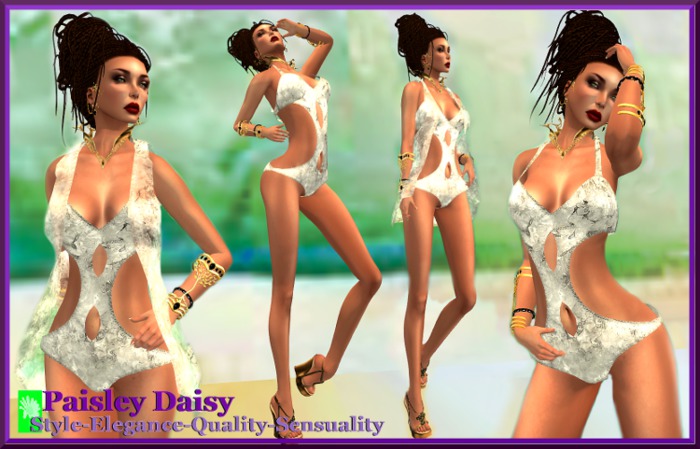 Paisley Daisy - Seaside Sunning Swimsuit White & coverup 