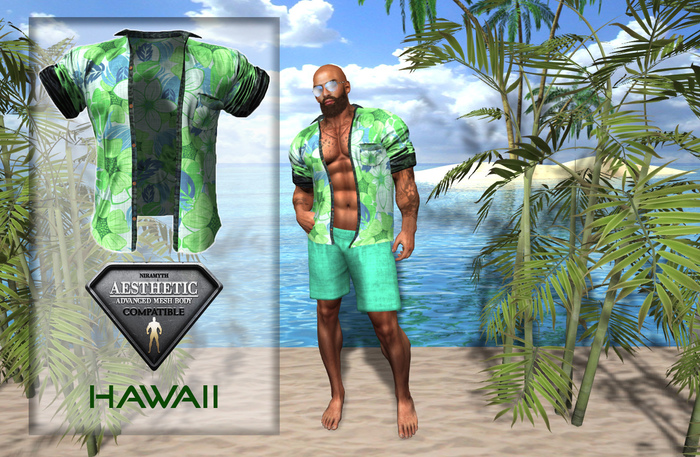 Hawaii Unbuttoned Short Sleeve Shirt  Green