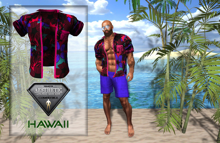 Hawaii Unbuttoned Short Sleeve Shirt  Red