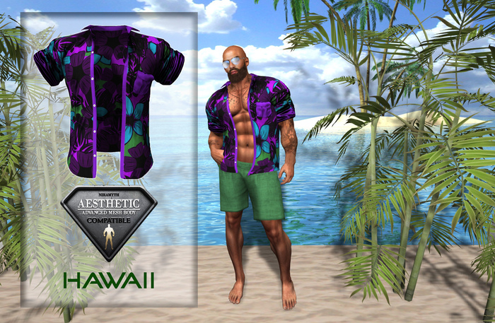 Hawaii Unbuttoned Short Sleeve Shirt  purple