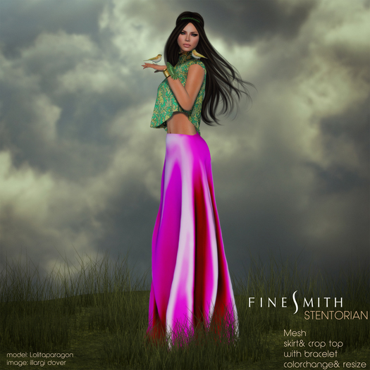 FINESMITH  STENTORIAN print- skirt, crop top & bracelet