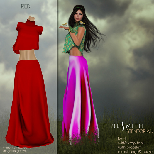 FINESMITH  STENTORIAN red- skirt, crop top & bracelet