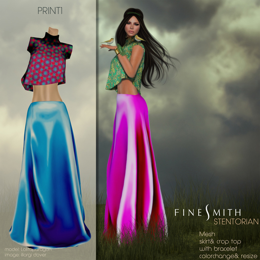 FINESMITH  STENTORIAN print1- skirt, crop top & bracelet