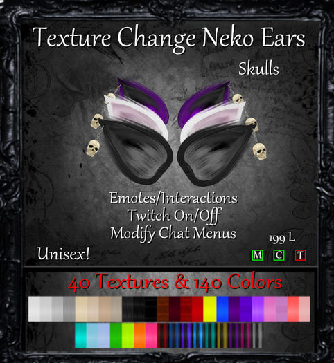 Psychotic Neko Ears Texture Change - Skulls - Unisex - 40 Textures - PN