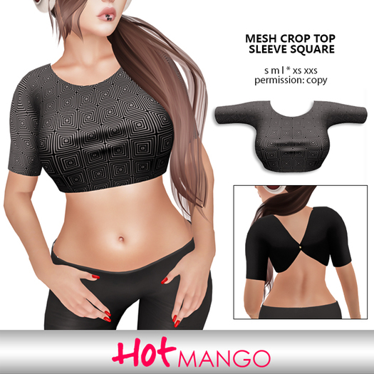 * Hot ManGo * Mesh Crop Top Mid Sleeve Square
