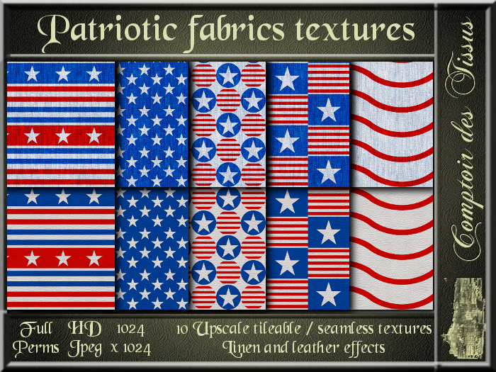 Patriotic fabrics - 10 FULL PERMS Textures