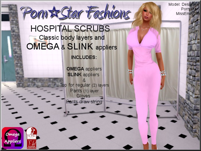 Porn*Star Fashions WOMENS PINK Hospital Scrubs with OMEGA & SLINK appliers