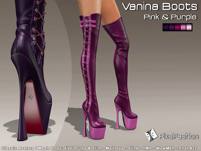 :)(: Vanina Platform Boots - Pink & Purple -Classic Avatars / MESH BODY : EVE - Maitreya - Slink - TMP - WowMeh