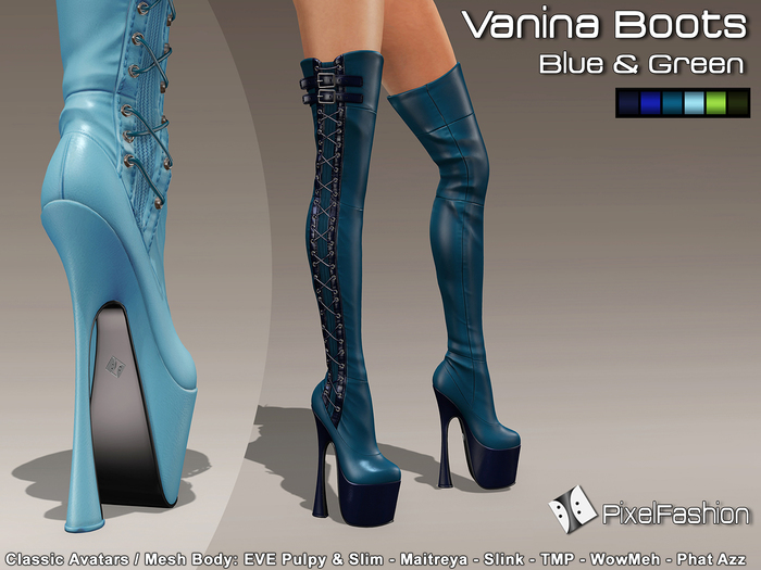 :)(: Vanina Platform Boots - Blue & Green -Classic Avatars / MESH BODY : EVE - Maitreya - Slink - TMP - WowMeh