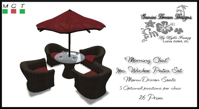 *GDD* "Morning Chat" Wicker Patio Set - Reds