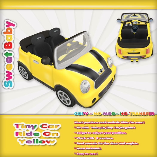 Sweet Baby - Tiny Car Ride On - Yellow