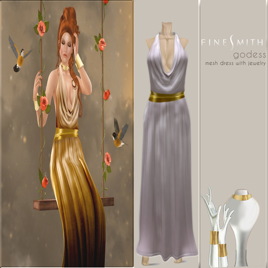 FINESMITH Godess white- mesh dress and jewelry