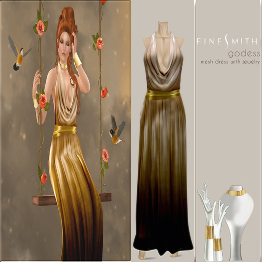 FINESMITH Godess champagne- mesh dress and jewelry