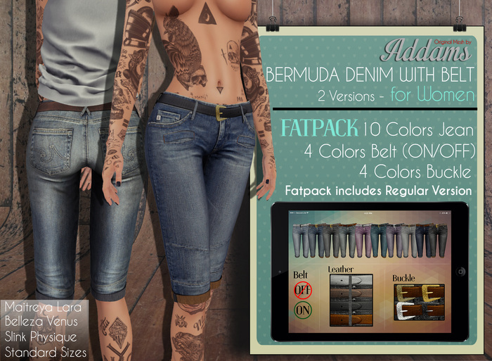 Addams // Bermuda Denim Regular & Rolled w/Belt for Women // FATPACK