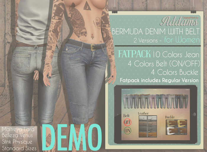 Addams // Bermuda Denim Regular & Rolled w/Belt for Women // DEMO