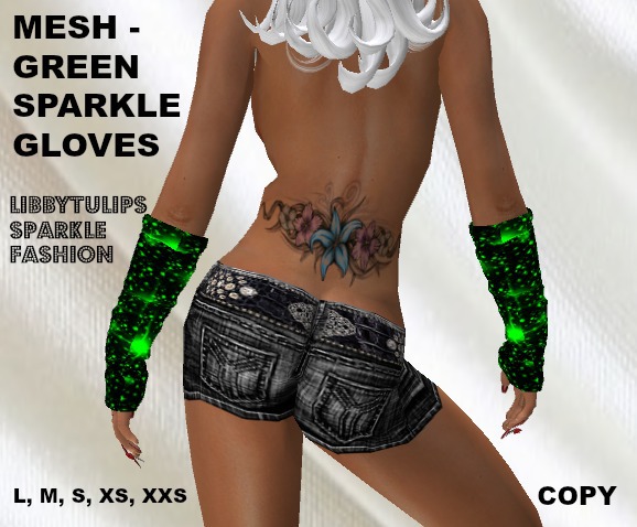 * Green Sparkle Gloves - Mesh