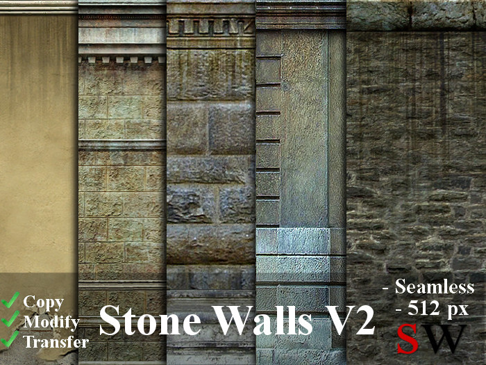 -SW- Seamless Stone Walls V2 Texture Pack -512-